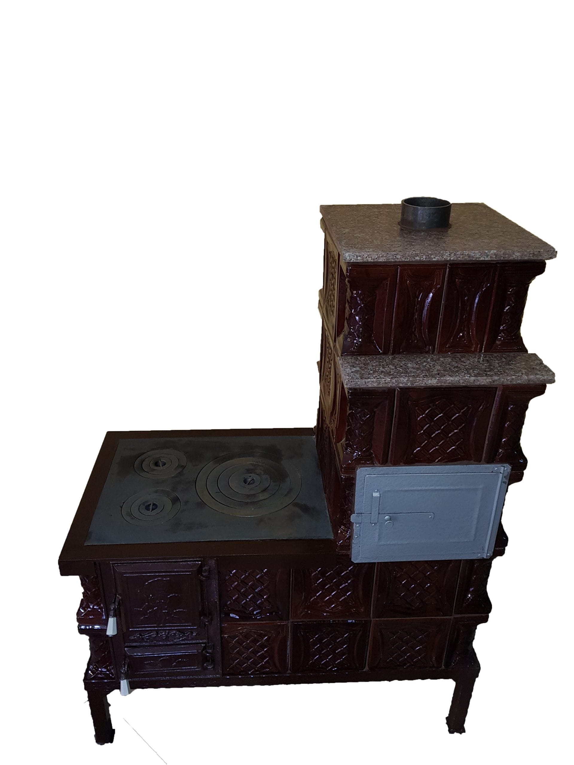 Mobilny piec terakotowy Gospodarul, 5 rzędów, płyta grzewcza środkowa, zasilanie i piekarnik po prawej, brązowy, 140 cm x 101 cm x 46 cm - obrazek 2