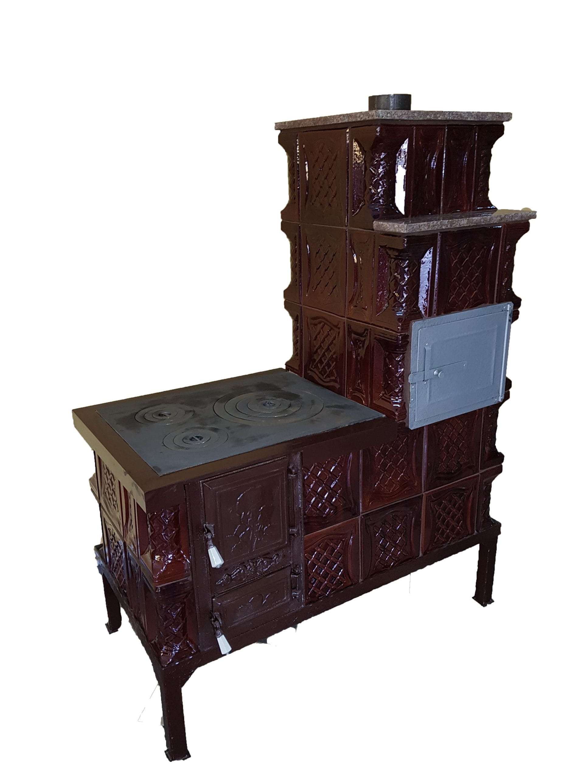 Mobilny piec terakotowy Gospodarul, 5 rzędów, płyta grzewcza środkowa, zasilanie i piekarnik po prawej, brązowy, 140 cm x 101 cm x 46 cm - obrazek 4